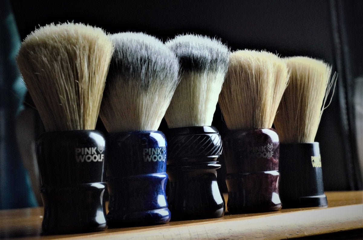 Pink Woolf Shaving Brushes - Better for your skin and shave. A collection of Synthetic and Boar Bristles