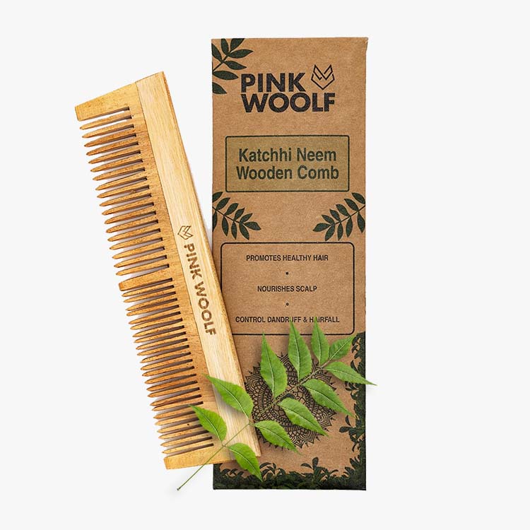 Neem Wooden Hair Comb - Dual Teeth - Neem Comb, Neem Wooden CombPinkWoolf