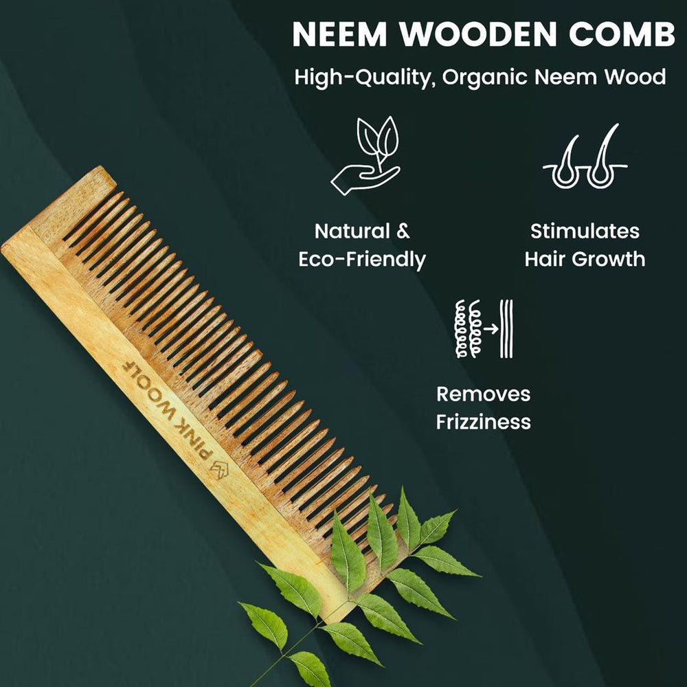 Neem Wooden Hair Comb - Dual Teeth - Neem Comb, Neem Wooden CombPinkWoolf