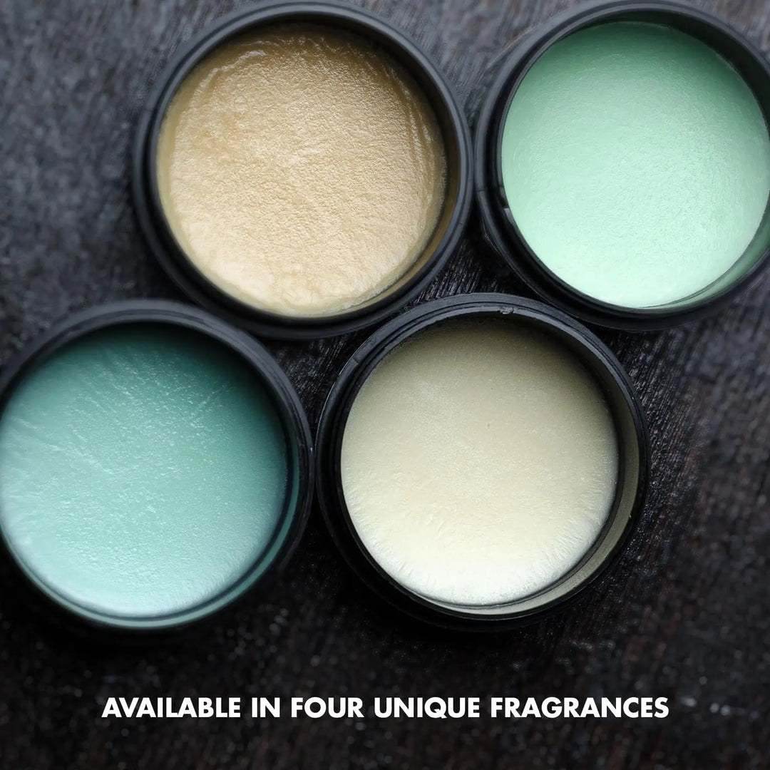 All4 shaving soap from Pink Woolf - Oudh Sandalwood, Seabuckthorn Aloe Vera, Neroli Mandarin and Oceanic Blue