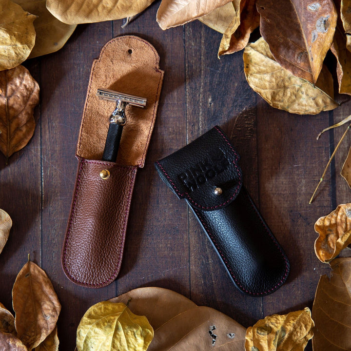 Pink Woolf Leather Razor Cover - BLACK - RazorsPinkWoolf