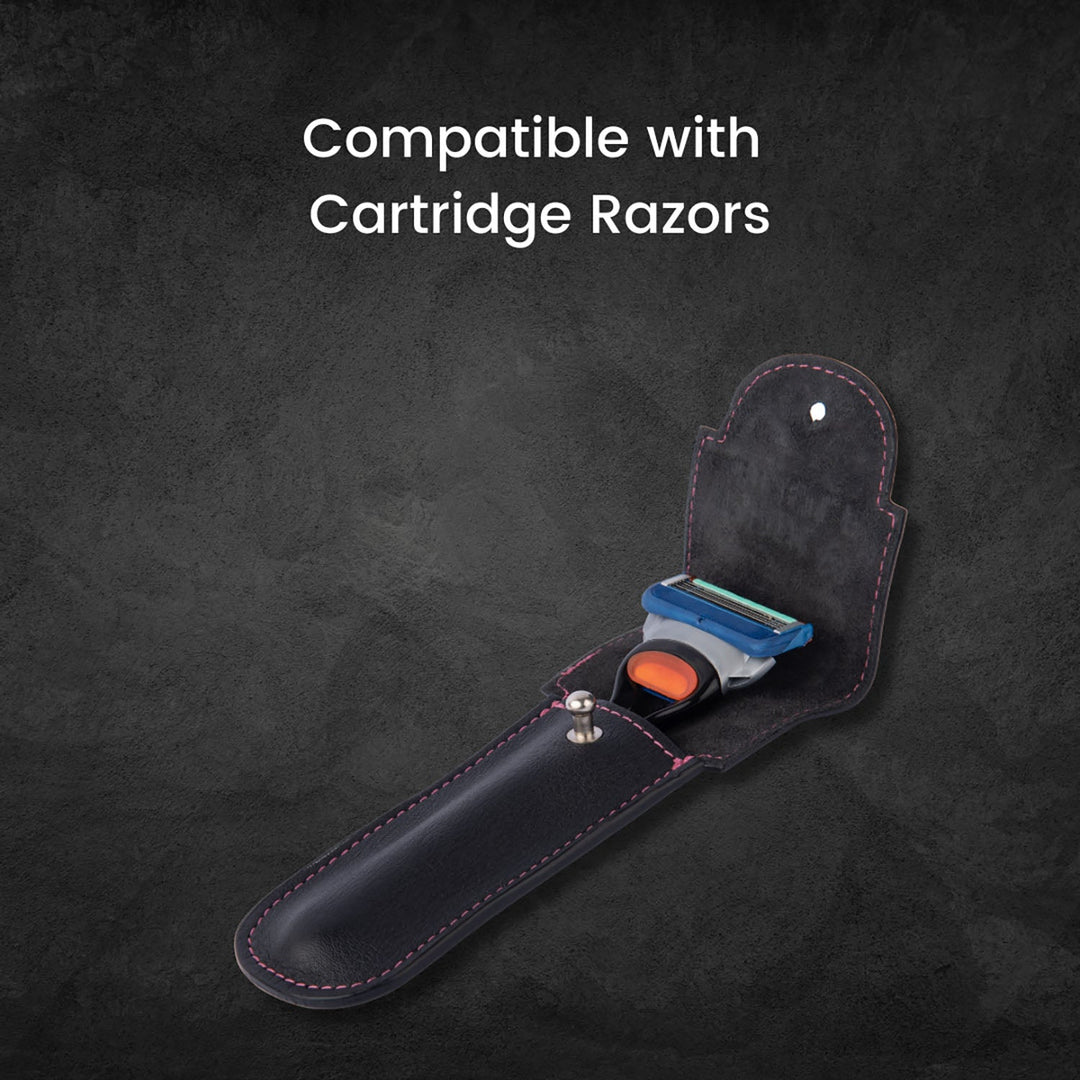 Pink Woolf Leather Razor Cover - BLACK - RazorsPinkWoolf