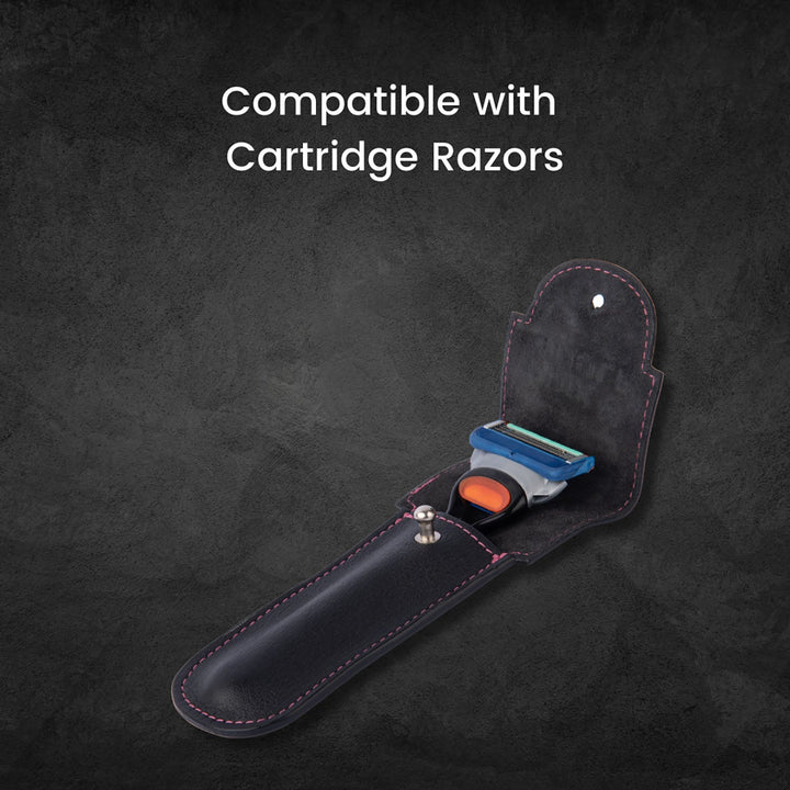 Pink Woolf Leather Razor Cover - BLACK - RazorsPinkWoolf