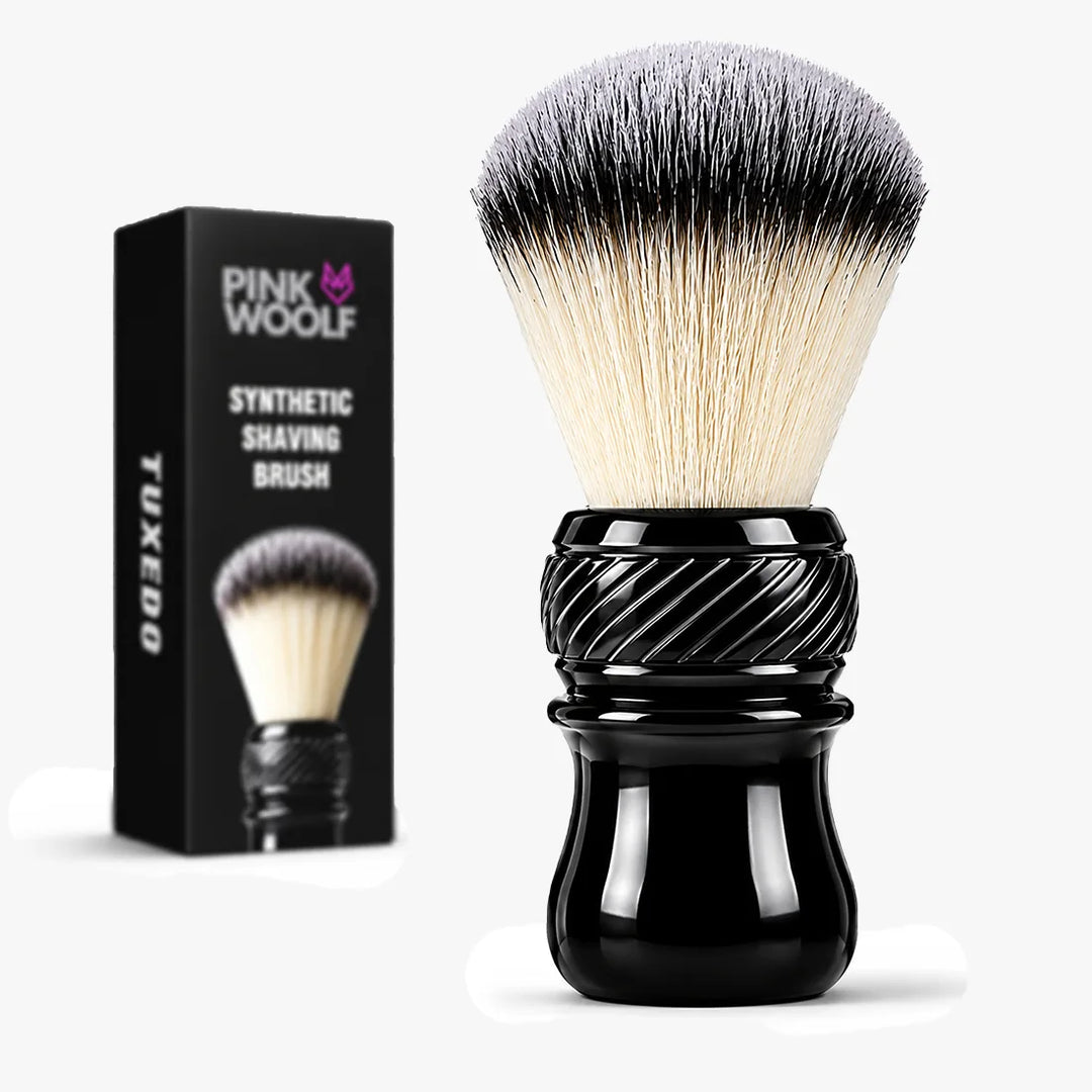 Pink Woolf Tuxedo synthetic shaving brush with 25mm knot and black handle