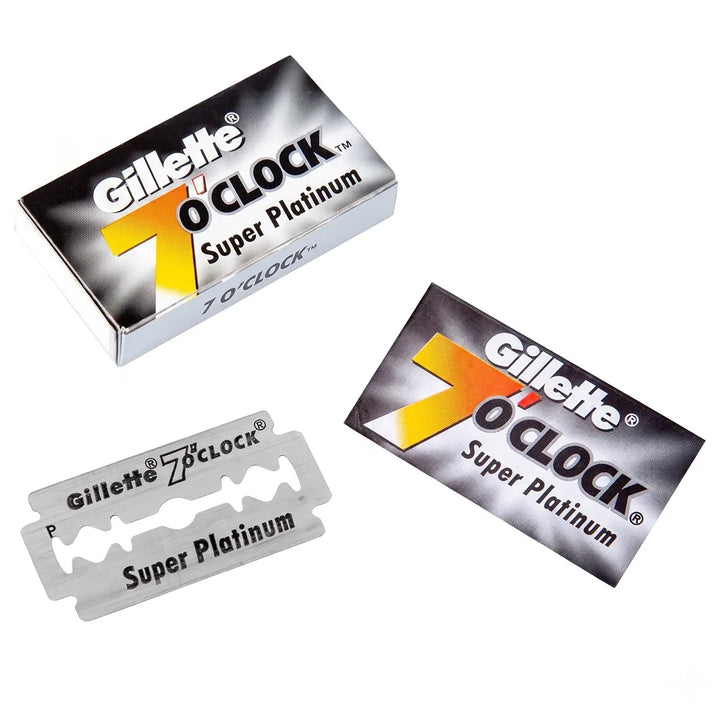 Gillette 7 O'Clock Super Platinum razor blade tuck with blade and wrapper