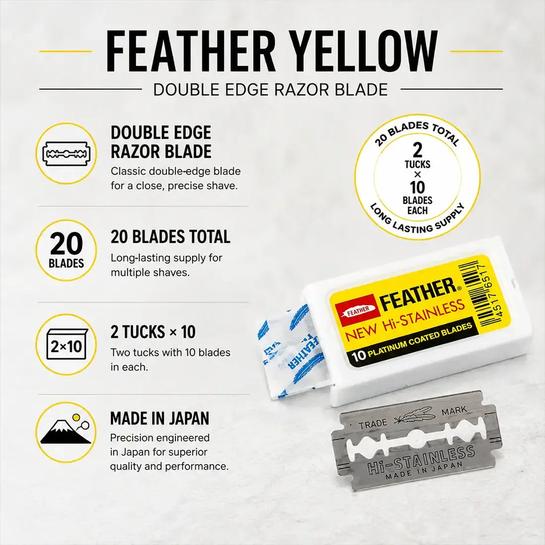 Feather Yellow sharp double edge razor blade for close shaves and coarse beards