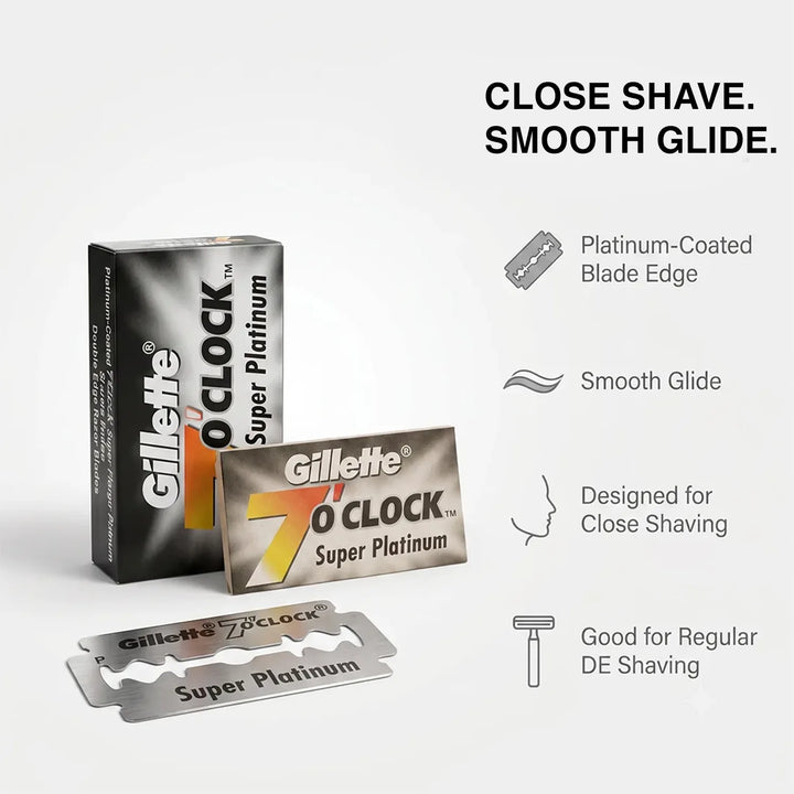 Gillette 7 O'Clock Super Platinum blade close shave smooth glide product benefits