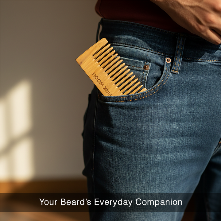 Neem Wooden Beard Comb PinkWoolf IN