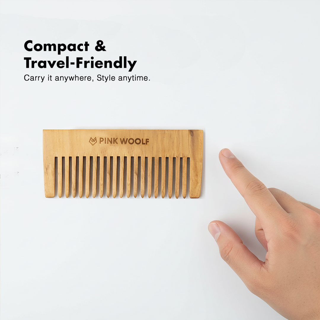 Neem Wooden Beard Comb PinkWoolf IN