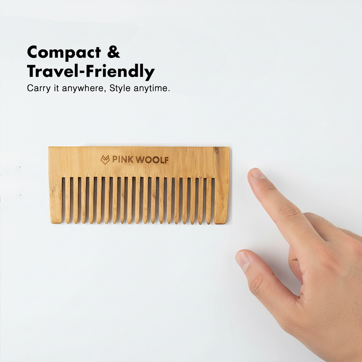 Neem Wooden Beard Comb PinkWoolf IN