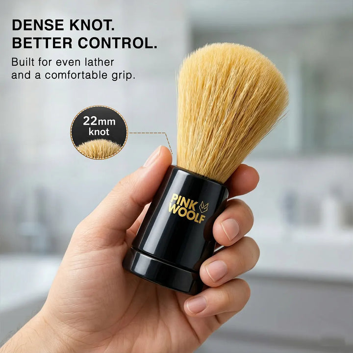 Pink Woolf Velvet 22mm synthetic shaving brush with dense knot and comfortable grip