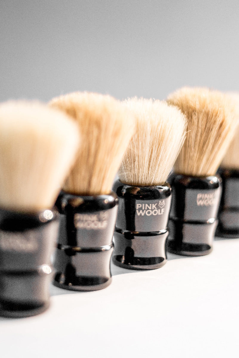 Premium shaving brushes by Pink Woolf for traditional wet shaving