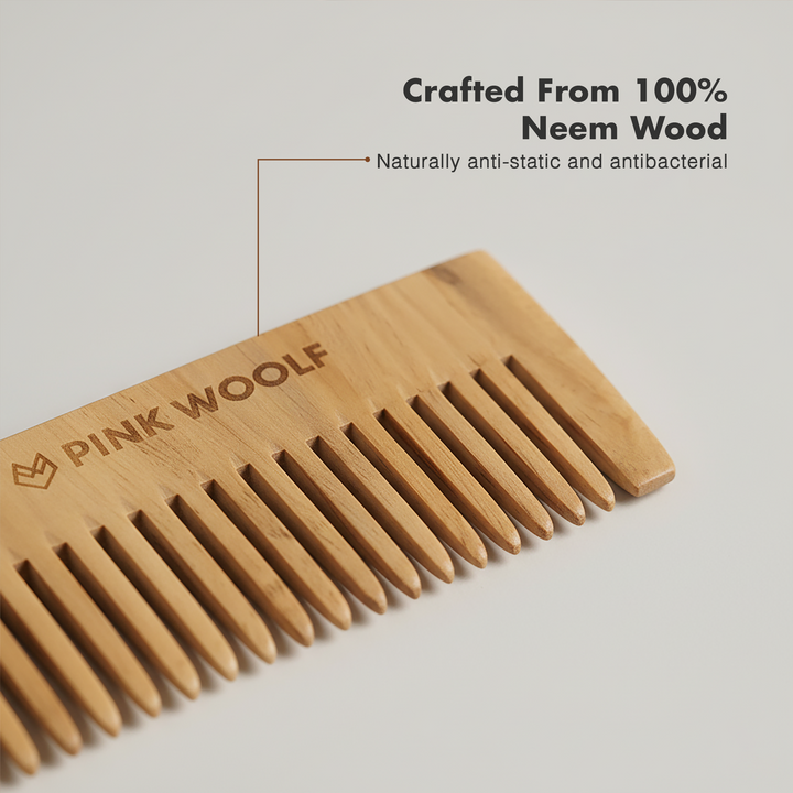 Neem Wooden Beard Comb PinkWoolf IN