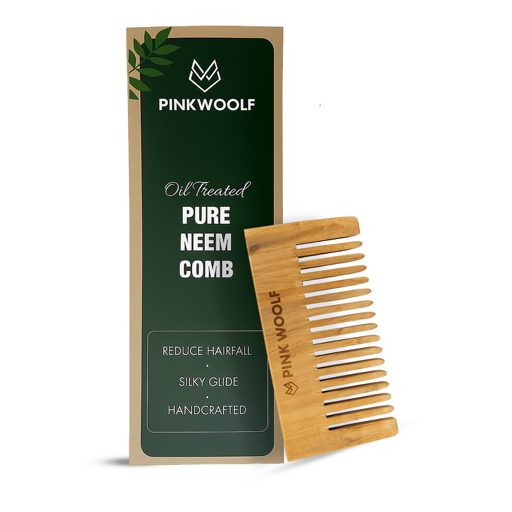 Neem Wooden Beard Comb PinkWoolf IN