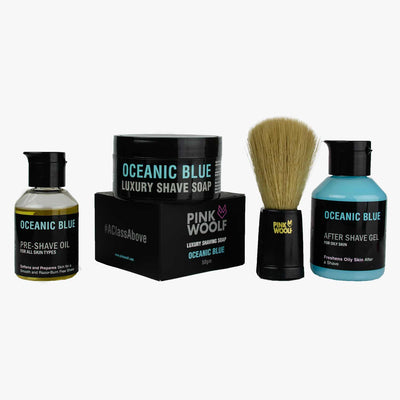 Close Shaving Starter Kit COMBO for Men – OCEANIC BLUE | Pack of 4 - Shaving & GroomingPinkWoolf