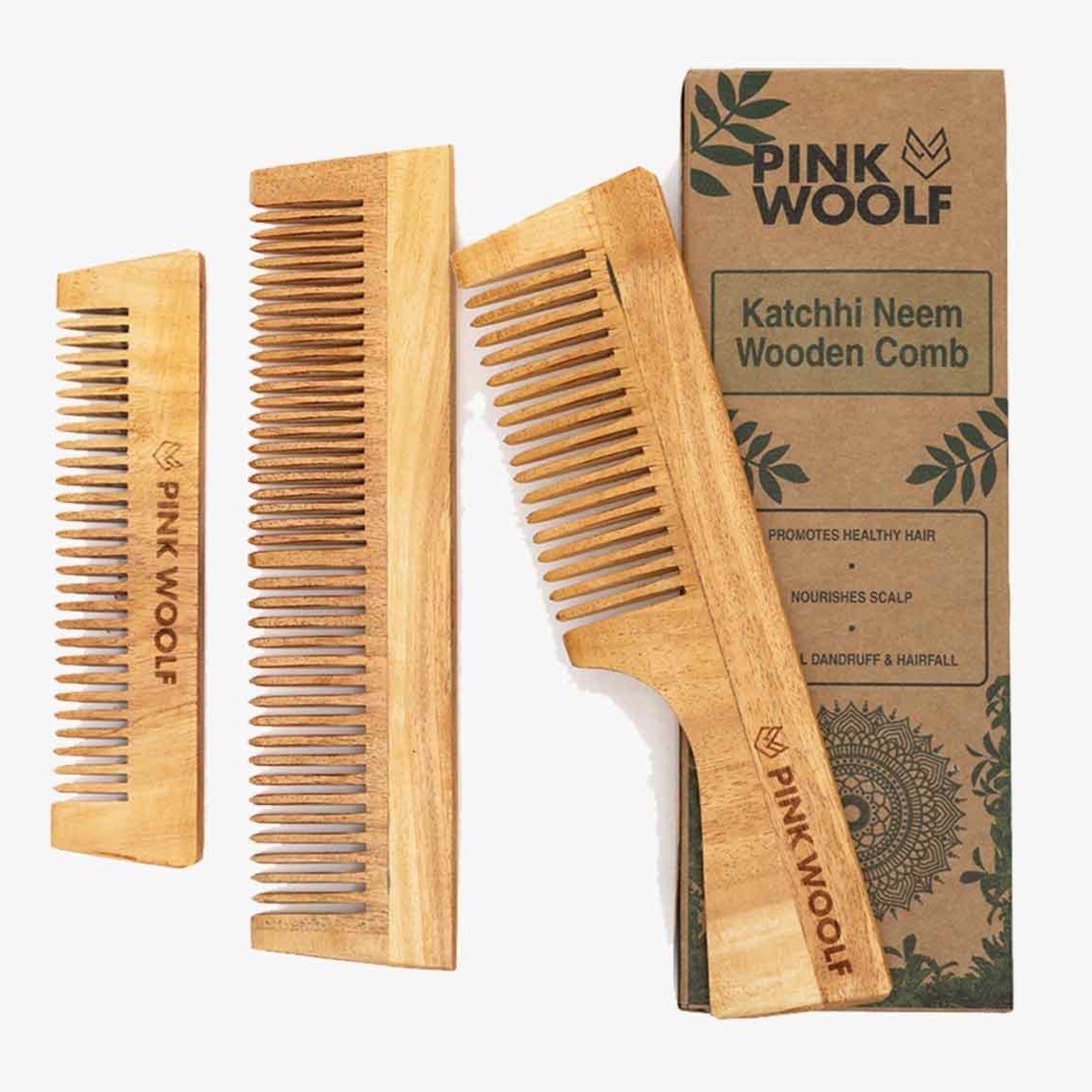 Neem Wooden Hair Comb - Neem Comb, Neem Wooden CombPinkWoolf