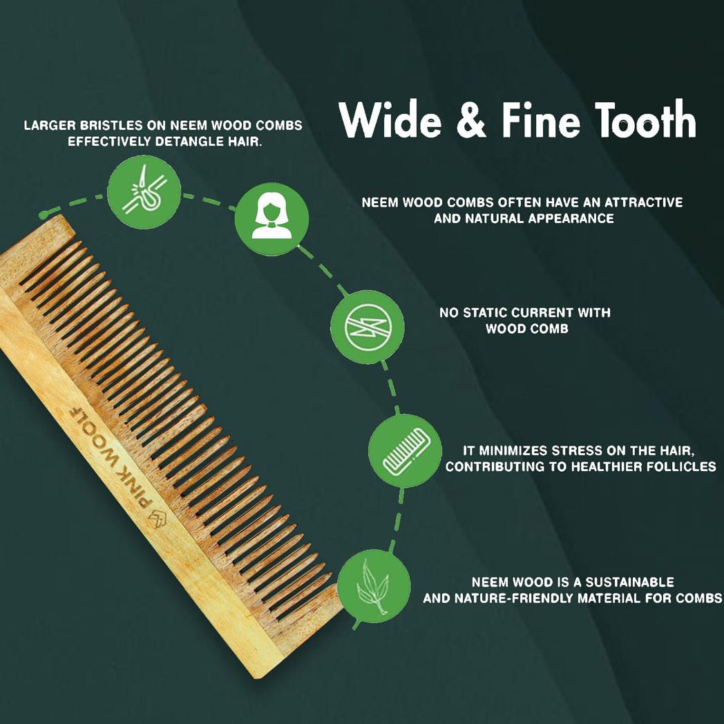 Neem Wooden Hair Comb COMBO - Neem Comb, Neem Wooden CombPinkWoolf