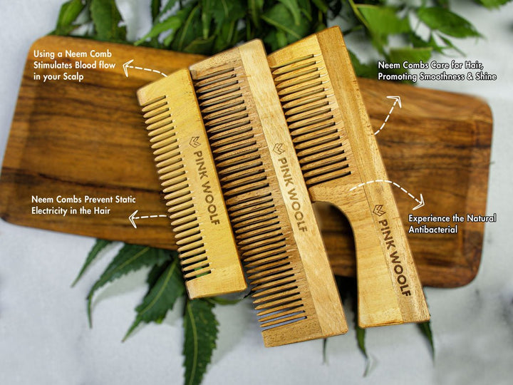 Neem Wooden Hair Comb COMBO - Neem Comb, Neem Wooden CombPinkWoolf
