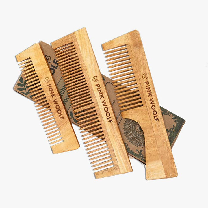 Neem Wooden Hair Comb COMBO - Neem Comb, Neem Wooden CombPinkWoolf