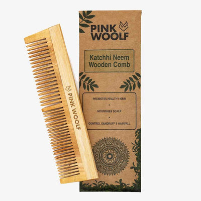 Neem Wooden Hair Comb - Dual Teeth - Neem Comb, Neem Wooden CombPinkWoolf