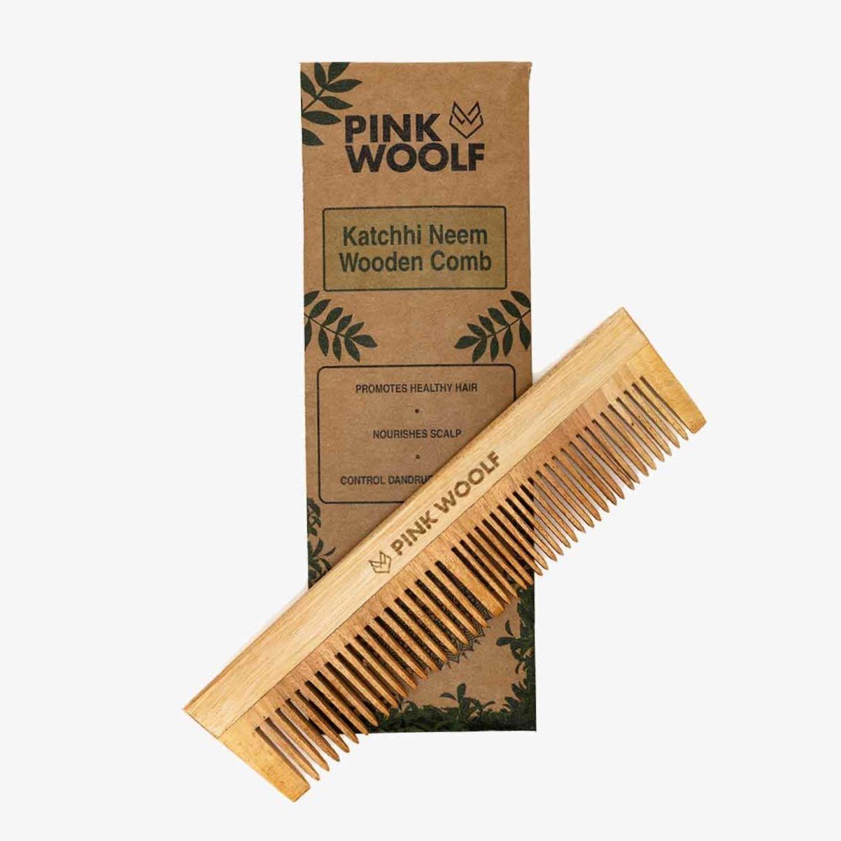 Neem Wooden Hair Comb - Dual Teeth - Neem Comb, Neem Wooden CombPinkWoolf