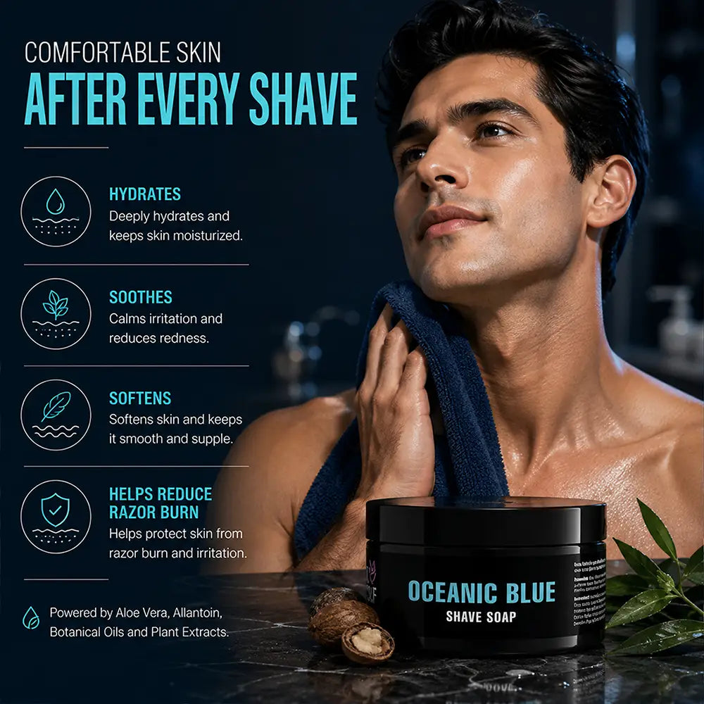 Pink Woolf Oceanic Blue shaving soap for a fresh and comfortable traditional wet shaving routine