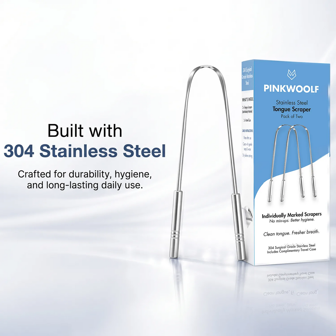 Pink Woolf 304 stainless steel tongue cleaner for durable everyday oral hygiene