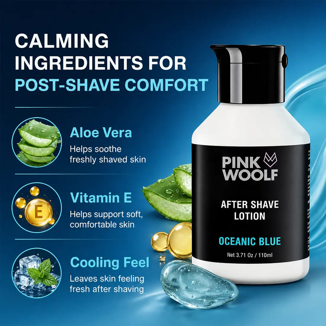 Oceanic Blue after shave lotion with aloe vera and vitamin E for post-shave comfort