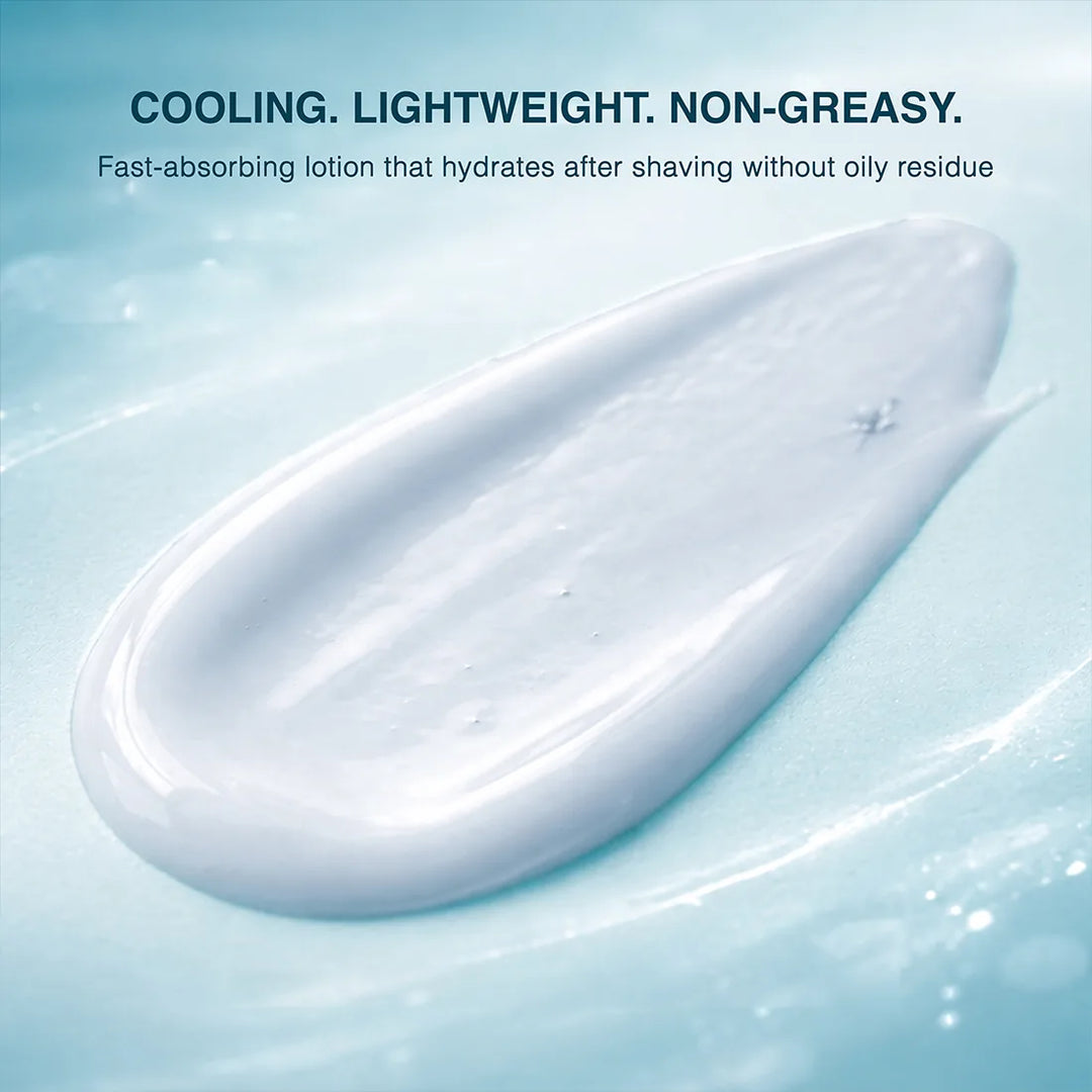 Lightweight non-greasy Oceanic Blue after shave lotion texture