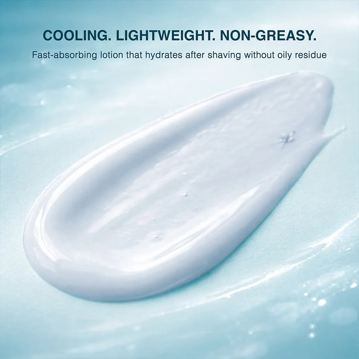 Lightweight non-greasy Oceanic Blue after shave lotion texture