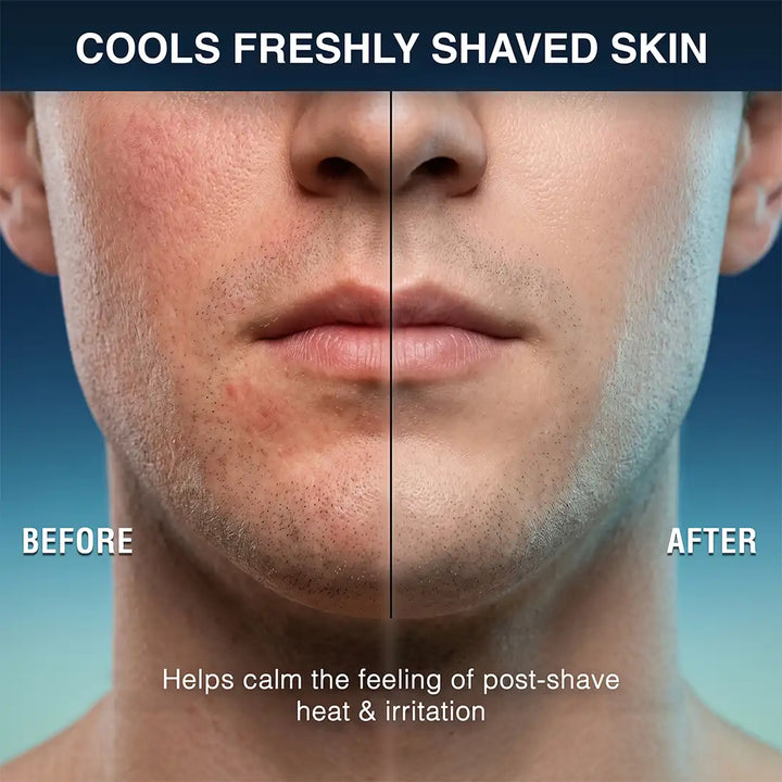 Oceanic Blue after shave lotion shown for cooling post-shave comfort