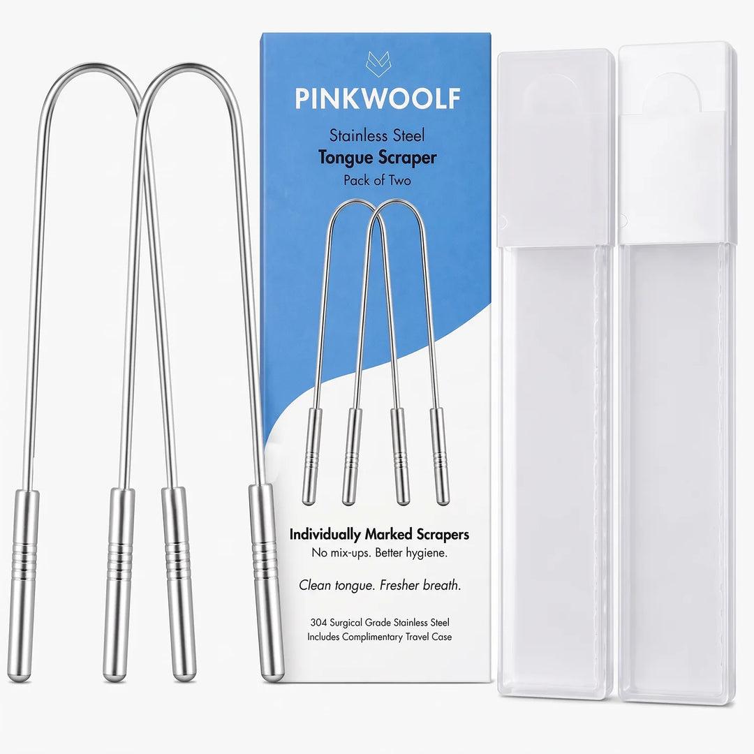 Pink Woolf stainless steel tongue cleaner 2 pack with two protective cases
