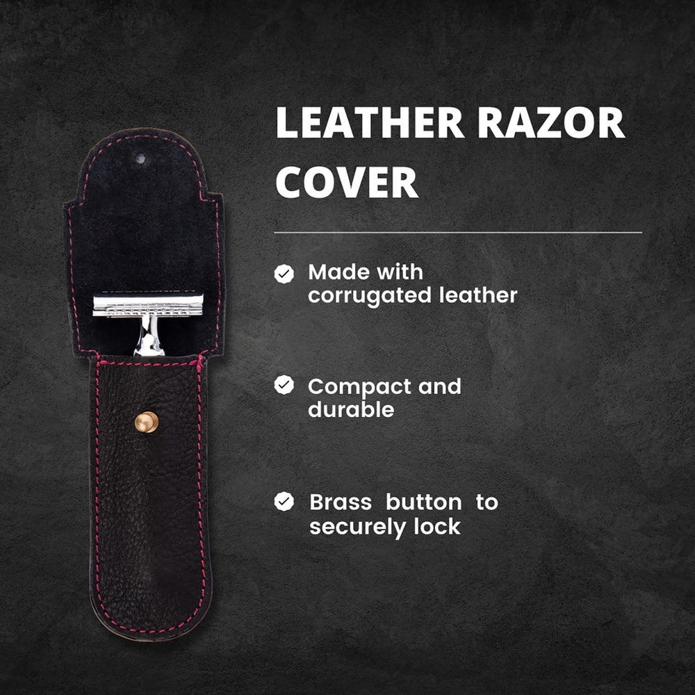 Pink Woolf Leather Razor Cover - BLACK - RazorsPinkWoolf