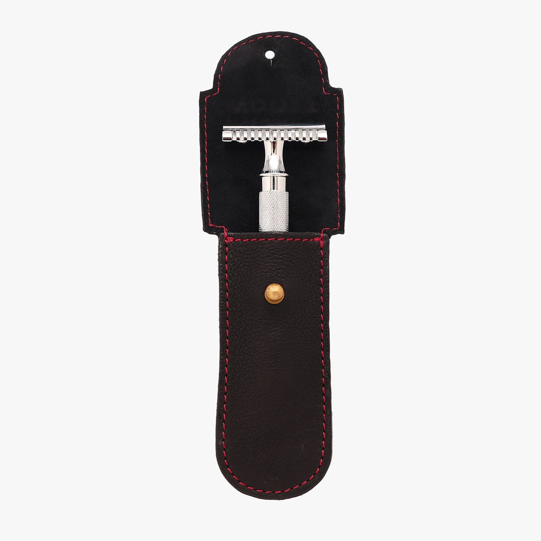 Pink Woolf Leather Razor Cover - BLACK - RazorsPinkWoolf