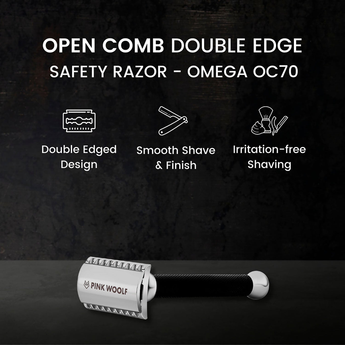 Pink Woolf Safety Razor - Open Comb (OC70) BLACK - Razors & Razor BladesPinkWoolf